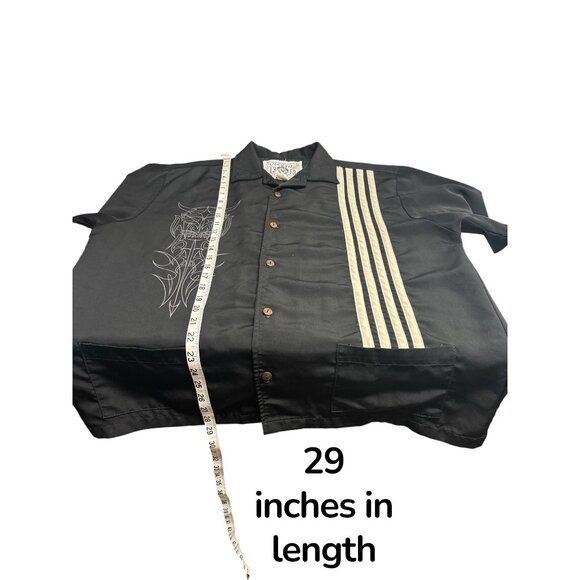 Lucky 13 Rockabilly Bowling Shirt Black White Pinstripe Devil Graphic USA Made L - Picture 7 of 7
